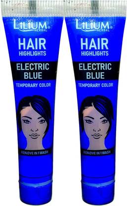 LILIUM Herbal Hair Highlights Electric Blue Temporary Color Pack of 2 , Electric Blue