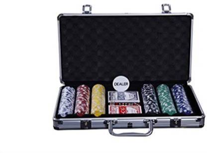 Smartcraft Poker Chip Set 300 Chips Silver Cases, Chip Set with Two Playing Cards and One Dealer Button