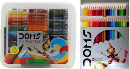 DOMS 24 Color pencil & 50 Oil pastel combo
