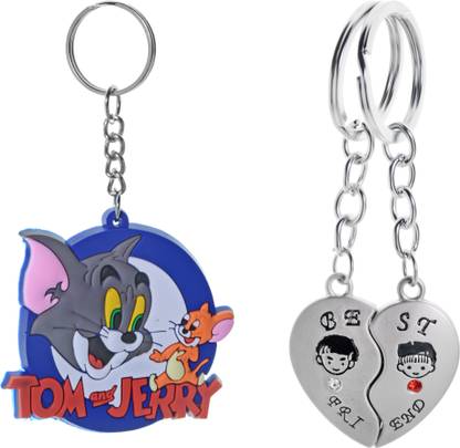 Gold Era Tom & Jerry Key Chain & Magnet Heart Key Chain Combo for Girls & Boys Key Chain