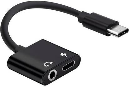GVAAS Black 2-in-1 USB Type-C Aux Charger to 3.5mm Audio Aux Headphone Audio Jack Charging Cable Adapter Splitter Converter For Type C Smartphones / Laptop ( BLACK ) Phone Converter