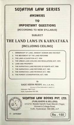 Sujatha Law Series On THE LAND LAWS IN KARNATAKA [INCLUDING CEILING] / Detailed Law Guide According To New Syllabus