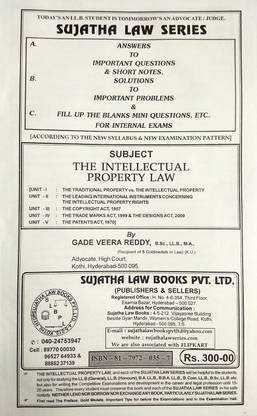 Sujatha Law Guide On THE INTELLECTUAL PROPERTY LAW/Answers To Important Questions, Short Notes, Solutions To Problems & Mini Questions Etc. For INTERNAL EXAMS