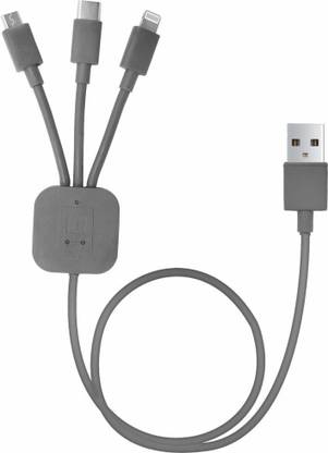 Portronics Lightning Cable 0.4 m POR-013 -Trio 3-in-1 Multi-Functional Cable (Grey)
