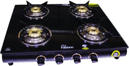 Fabiano ( G-400 ) 4 Burner Top Glass, Stainless Steel Manual Gas Stove