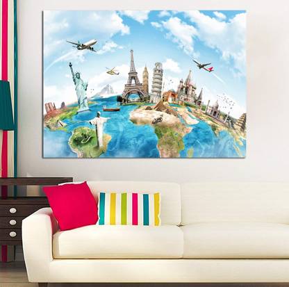 Style Crome Seven Wonders Of The World Modern Art Painting for Home décor Bedroom/Living Room 18X12 Inches Canvas 12 inch x 18 inch Painting