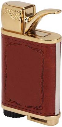 Daylfonos Antique Leather Brass Emblem Cigar Shape Cigarette Lighter Pocket Lighter