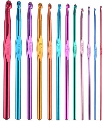 Xeekart Set of 12pcs Multicolor Aluminium Crochet Hook Knitting Needle Set For Sewing Craft Yarn Sweater Woolen Cloth (Size from 2.0mm to 8.0mm)