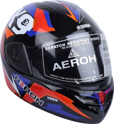 Aeroh X999 Graphics Black with Blue Red Dashing and Stylish ISI Helmet Motorbike Helmet