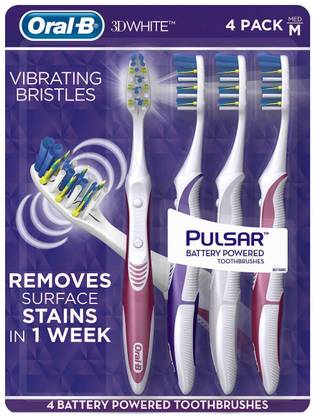 Oral-B 3D White Luxe 4 Pack Pulsar Battery Powered Ultra Soft Toothbrush