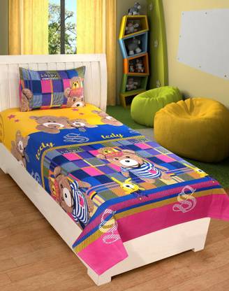 FreshFabrics 140 TC कॉटन सिंगल कार्टून बेडशीट
