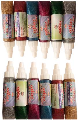 Atlas Colours sparkle glitter Tubes, Set of 12 ( 6 Colours)
