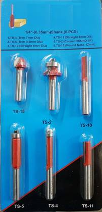 Inditrust 6 PCS MULTI SHAPES ROUTER/TRIMMER BIT SET COMBO WITH WOODEN BOX 1/4" (6.35 mm SHANK) SPECIALLY DESIGNED FOR WOODWORKING