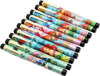 Ledos Set Of 10 - Fellowship Cartoon Design The Little Mermaid Fountain Pen Golden Trims Medium Nib Pen Gift Set
