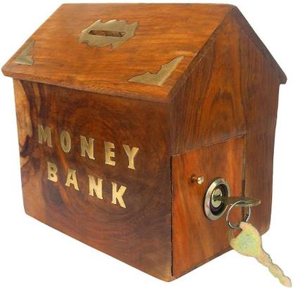 Sri Balajee Wooden Money Box with Lock Piggy Bank Coin Box Children Gifts Coin Bank