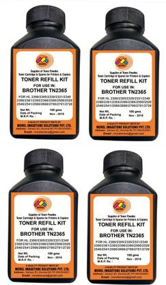 MOREL TN2365 TONER POWDER BOTTLE FOR USE IN Brother HL-L2300 / L2305 , L2320 , L2321 , 2340 , L2361 , L2360 , L2365 , L2366 , L2380 , L2500 , L2520 , L2540 , L2541 , L2560 , L2680 , L2700 , L2701 , L2703 , 2705 , L2707 , L2720 , L2740 PRINTERS PACK OF 4 Black Ink Toner Powder
