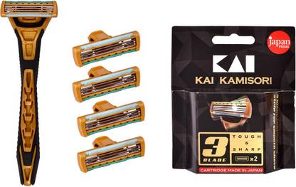 Kai Kamisori 3 Blade Razor with (1 pack cartridge - 4 pieces), Men