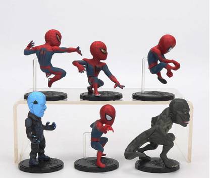 Jholmaal The amazing Spiderman collectible toy set of 6 with 4 x Spiderman + 1 x Electro + 1 x Lizard Figure Toy PVC Action Toys Figure Collection models