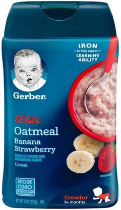 GERBER Lil' Bits for Crawler (8oz) - Oatmeal Banana Strawberry Cereal (Pack of 2) Cereal