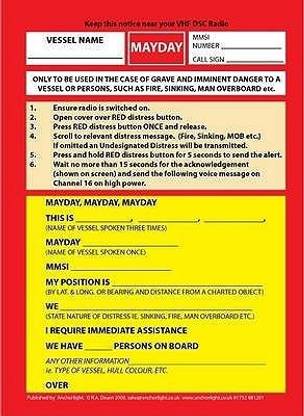 VHF DSC Mayday Procedure Card