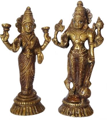 Bhunes Brass Lakshminarayan Statues | Lakshmi Narayan Statue | Laxmi Narayan Statues | Shri Lakshmi Narayan Brass Statue - Combo Laxmi and Vishnu Statue Decorative Showpiece  -  16 cm