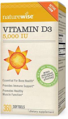 Naturewise Vitamin D3 5,000 IU for Muscle Function, Bone Health & Immune Support, 360 count