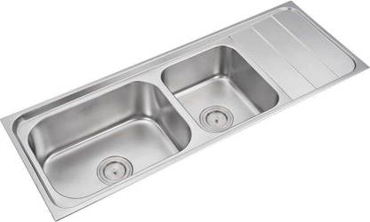 ANUPAM Stainless Steel Kitchen Sink ( 1372 x 510 x 225 mm / 54 x 20 x 9 inch ) double Square Bowl with drain board 304 Grade, Satin/Matt Finish, 326 Counter Top