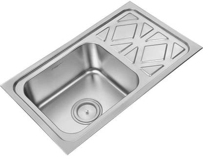 ANUPAM Stainless Steel Kitchen Sink ( 760 x 460 x 200 mm / 30 x 18 x 8 inch ) Single Square Bowl 304 Grade, Satin/Matt Finish, 212 Counter Top