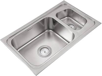 ANUPAM Stainless Steel Kitchen Sink ( 835 x 485 x 200 mm / 33 x 19 x 8 inch ) double Square Bowl 304 Grade, Satin/Matt Finish, 302 Counter Top