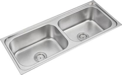 ANUPAM Stainless Steel Kitchen Sink ( 1220 x 510 x 225 mm / 48 x 20 x 9 inch ) double Square Bowl 304 Grade, Satin/Matt Finish, 328 Counter Top