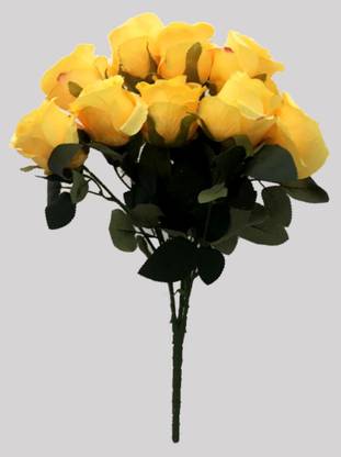 Just Flowers Artificial Bunch of Big Size Natural Looking 10 Yellow Roses Yellow Rose Artificial Flower
