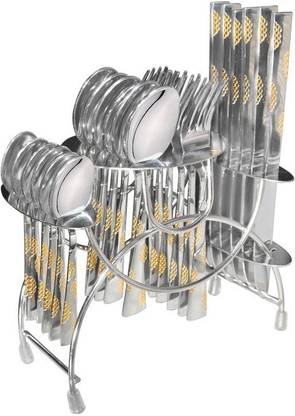 Shapes Arena 24 Pcs Stainless Set Cutlery Set with Stand [Content : 6 pcs Dinner Spoon ,6 pcs Dinner fork , 6 pcs Dinner Knife ,6 pcs Tea spoon and 1 pcs Stand ] Stainless Steel Cutlery Set