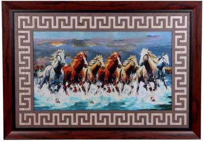 Masstone Lucky Seven Running Horse Vastu Uv Textured Framed With Laser Cut Decorative Wooden Boarder Digital Reprint 14 Inch X Inch Painting Price In India Buy Masstone Lucky Seven Running