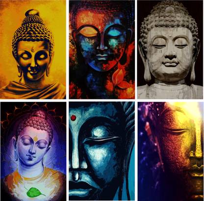 Lord Buddha ( Set of 6 )Abstract Painting Collection For Office Decor & Room Paper Print