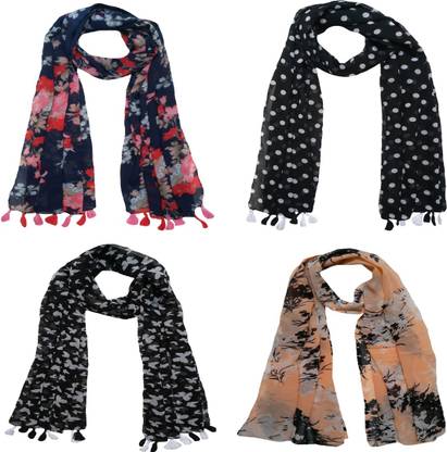 LETZ DEZINE Printed Chiffon Women Scarf