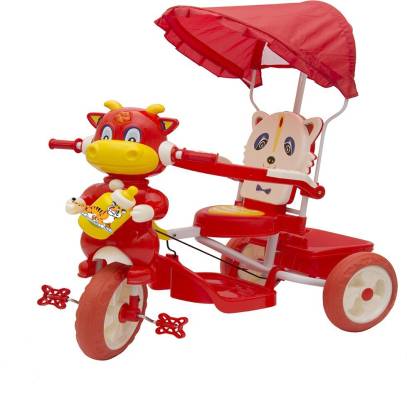 Oximus Baby Tricycle for Kids with Front and Back Basket Parent Handle with Canopy Musical Kids | Tricycle for Kids | Tricycle for Baby Boy & Girl | Baby Tricycle | Toys for 2 3 4 5 Years Toddler Tricycle Toys for Gifting Cycle with Musical Best Baby Children Cycle Toys 510-Red-tricycle Tricycle