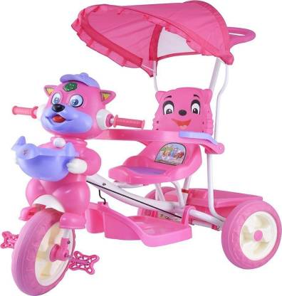 Oximus Baby Tricycle for Kids with Front and Back Basket Parent Handle with Canopy Musical Kids | Tricycle for Kids | Tricycle for Baby Boy & Girl | Baby Tricycle | Toys for 2 3 4 5 Years Toddler Tricycle Toys for Gifting Cycle with Musical Best Baby Children Cycle Toys 518-pink-tricycle Tricycle