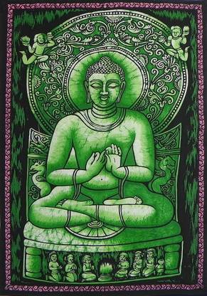DollsofIndia Lord Buddha - Batik Print on Cotton Cloth - Unframed (OJ67) Digital Reprint 42 inch x 32 inch Painting