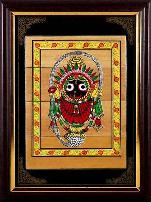 DollsofIndia Lord Jagannath - Patachitra on Palm Leaf - Orissa Pattachitra Painting on Palm Leaf - Framed (SI56) Watercolor 8 inch x 6 inch Painting