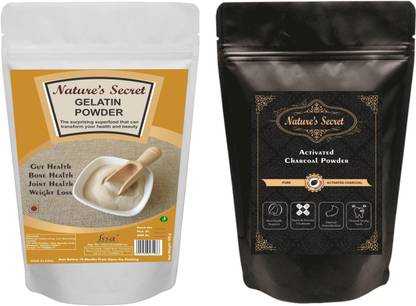 Nature's Secret Activated Charcoal Powder and Gelatin Powder DIY Mask for Blackheads and Whiteheads Remover, 100g