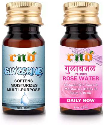 RND Combo of Glycerin (35ML)+Rosewater (35ML) Ideal for Face, Skin lightening, Dark circles, Oily skin, Glowing skin, Wrinkle