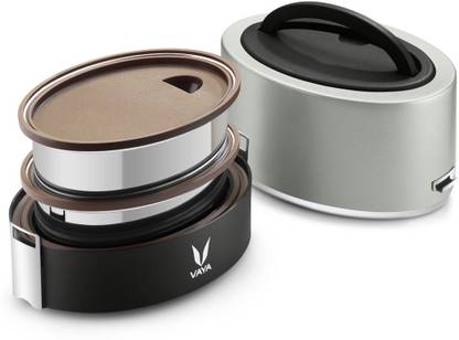 Vaya Tyffyn Lyte 600 ml Silver Polished Stainless Steel Tiffin Box without BagMat (Two 300 ml Containers) - 2 Containers Lunch Box