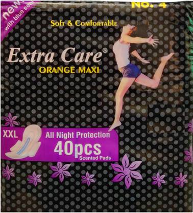 Extra Care Womens/Girls XXL Sanitary Pads (Napkins) with Wings- Pack of 40 (XXL, Orange Maxi) Sanitary Pad