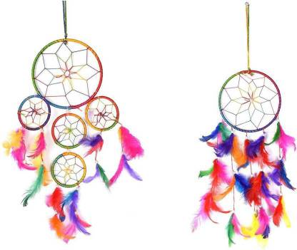 Kraft Village Wall Hanging Round Multi-color Dream Catcher for Attract Positive Dreams Protect Sleeping People Children From Bad Dreams and Nightmares Wool Dream Catcher