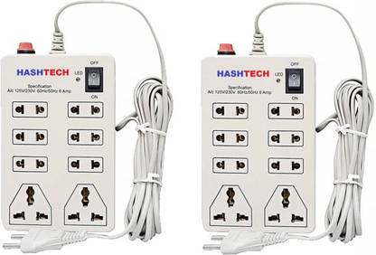 Hashtech Mini Strip Extension Board 6 Amp 8 Universal Multi Plug Point Extension Cord (3.2 Meter) with LED Indicator and On/Off Switch (Pack of 2) 8  Socket Extension Boards