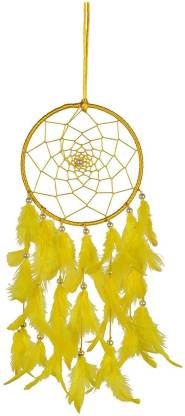 Ryme Yellow Dream Catcher attracts Positive Dreams with Color Feather for Home/Office Wool Dream Catcher