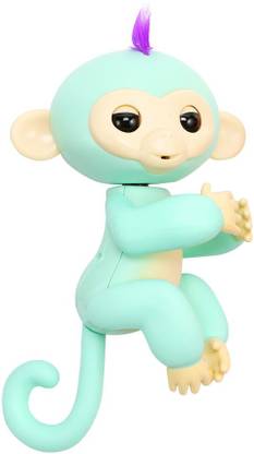 Toy Mela Cyan Fingerlings Monkey with Sound and Light with Clap Gestures with attached Key Hanging