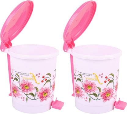 KUBER INDUSTRIES Virgin Plastic Floral Print Small Size Dustbin/Garbage Bin (Pink) Set of 2 Pcs Plastic Dustbin