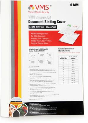 VMS Transparent Plastic Imperial A4 Thermal Binding Document Cover White Paper and Transparent Plastic Cover with PVC Glue for Thermal Binding Machine (6mm Pack of 5 Pcs)