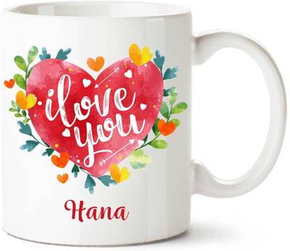 Comogift Hana I Love You Ceramic coffee Name Ceramic Coffee Mug